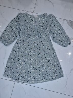 BeBop Light Sage Floral Puff-Sleeve Dress